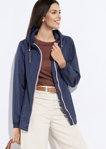 Coupe-vent déperlant à capuche, poches raglan Marine