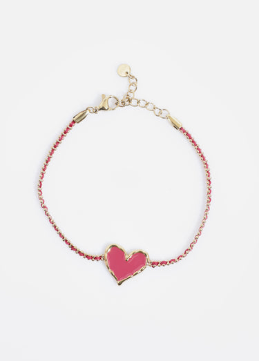 Bracelet maille perlée et motif cœur Dore