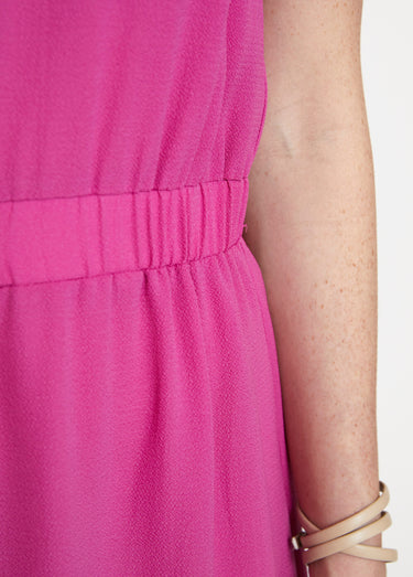 Robe courte droite taille élastiquée Uni Fuchsia