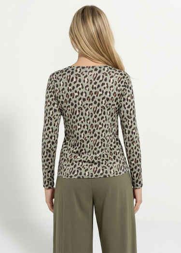 T-shirt ample col V manches longues Kaki / Noir