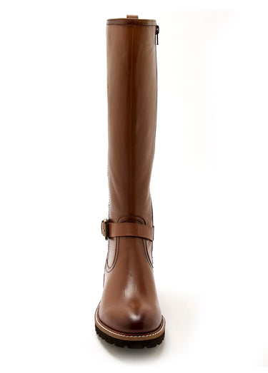 Bottes cavalières en cuir, talon plat Marron