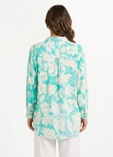 Chemisier ample long fleuri Vert/Blanc