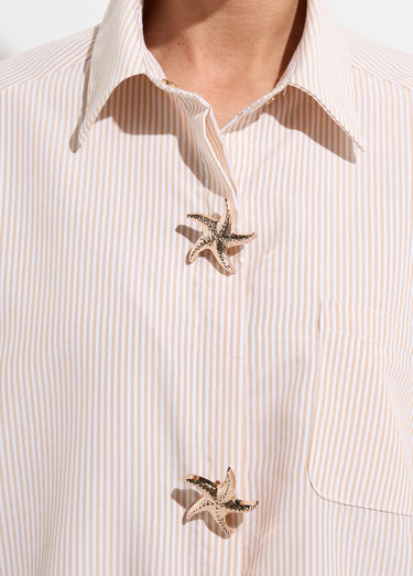 Chemisier rayé + 3 broches métal étoile Raye Beige