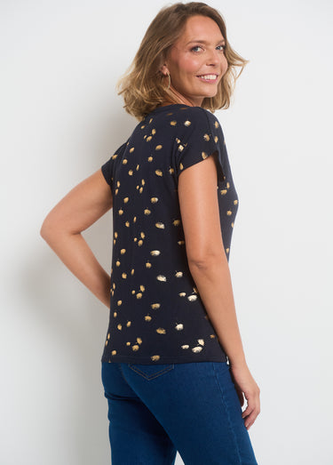 T-shirt manches courtes motif métallisé Marine