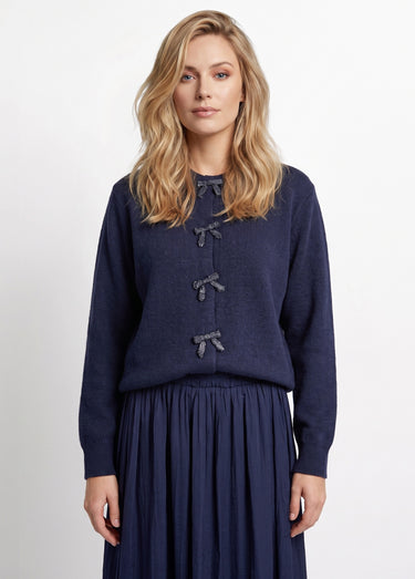 Gilet avec détails nœud perles de rocaille Marine