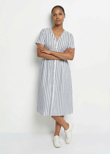 Robe taille haute pur coton à rayures Bleu Raye