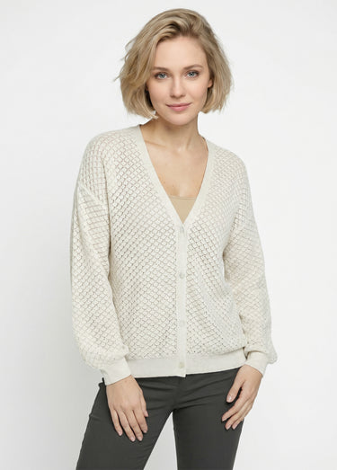 Gilet court boutonné col V manches longues Beige Dore
