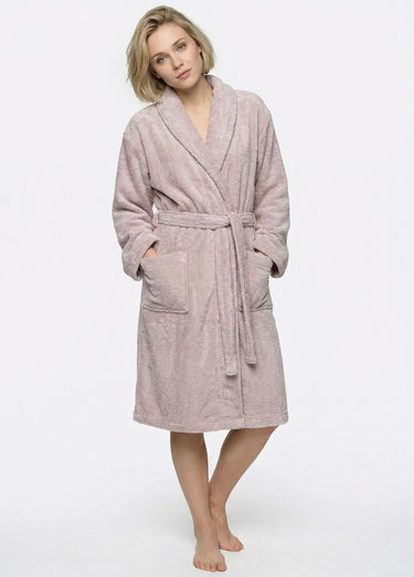 Peignoir long en éponge, avec col châle Rose Pale