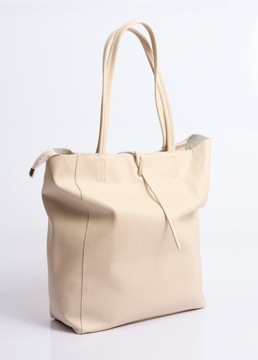Sac shopping en cuir véritable Beige