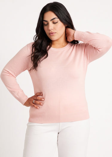 Pull laine mérinos manches longues Rose The