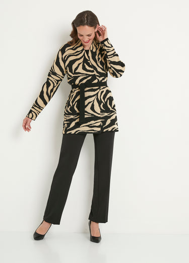 Gilet long jacquard peau de bête bord à bord Beige/Noir
