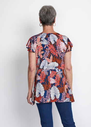 Tee-shirt long col V effet drapé Orange/Marine