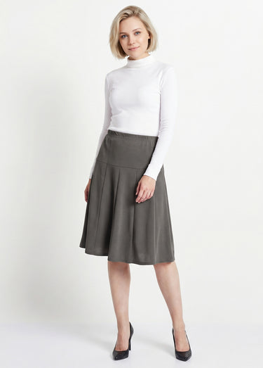 Jupe évasée mi longue unie taille élastiquée Gris