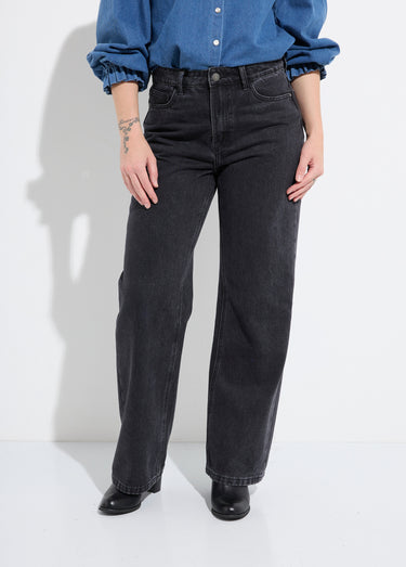 Jean 5 poches denim, coupe large Gris Fonce