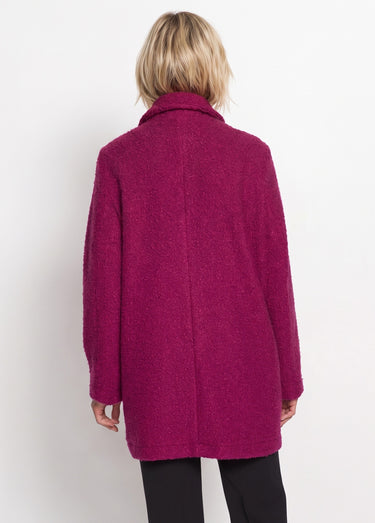 Manteau tissu bouclette mi-long boutonné Fuchsia