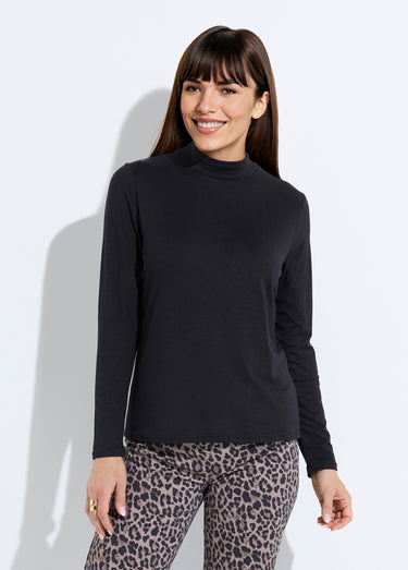 T-shirt doux col montant manches longues Noir