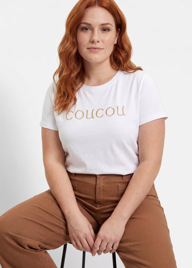 T-shirt col rond avec broderie Coucou Blanc / Doré