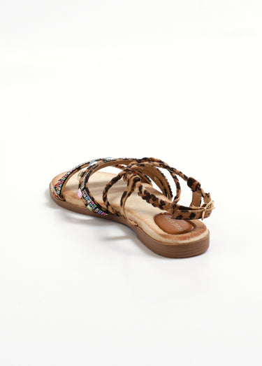 Sandales avec brides tressées et strass Leopard