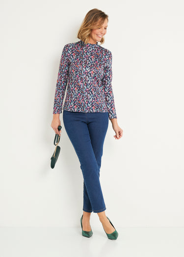 T-shirt col montant chaud motif graphique Rose / Bleu