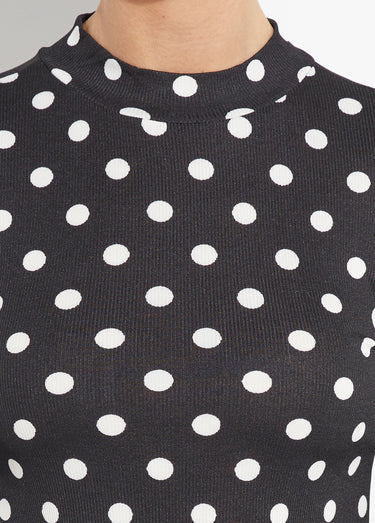 T-shirt cotelé à pois et col montant Noir