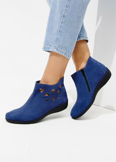 Boots largeur confort zippées cuir velours Indigo
