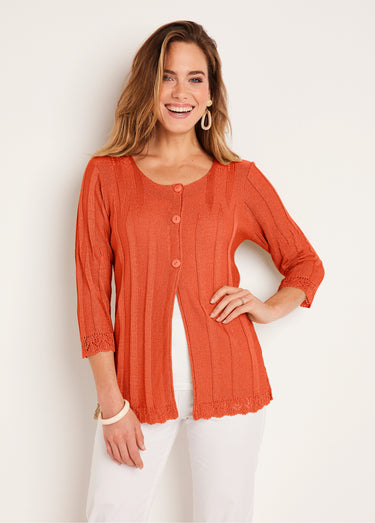 Cardigan boutonnée long ajouré Corail