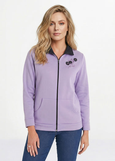 Veste molleton zippée brodée Lilas/Marine