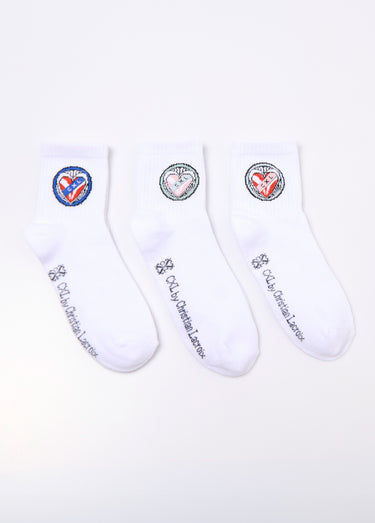 Chaussettes unies, écusson fantaisie Blanc Lot 3