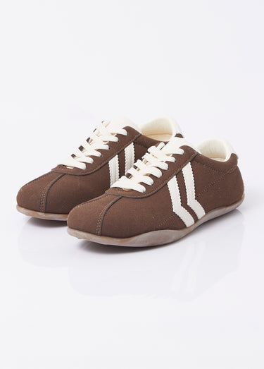Baskets plates, chevrons simili cuir Marron