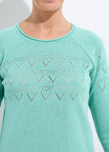 Pull fin ajouré manches longues raglan Vert