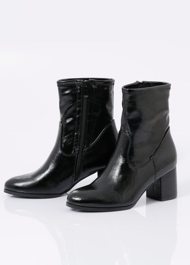 Bottines à talon en simili aspect plissé Noir