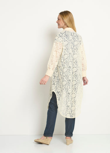 Robe chemisier longue en dentelle Ecru