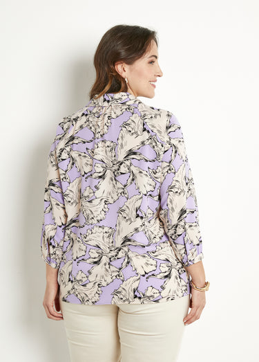 Tunique longue col chemise motif graphique Violet/ Blanc