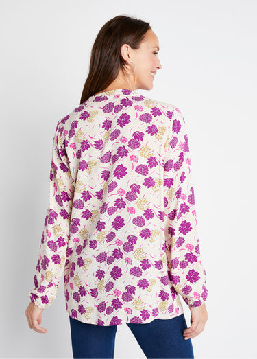 Tunique ample longue imprimé floral Imprime Ecru