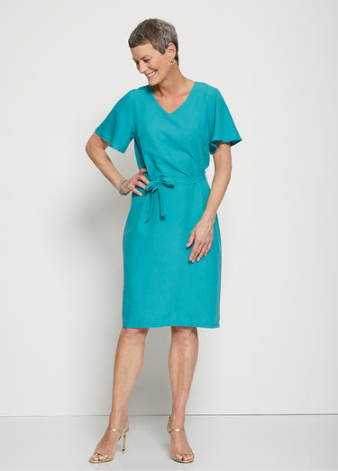 Robe courte droite tissu fluide uni Emeraude