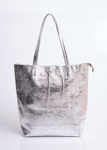 Sac shopping en cuir véritable Argente
