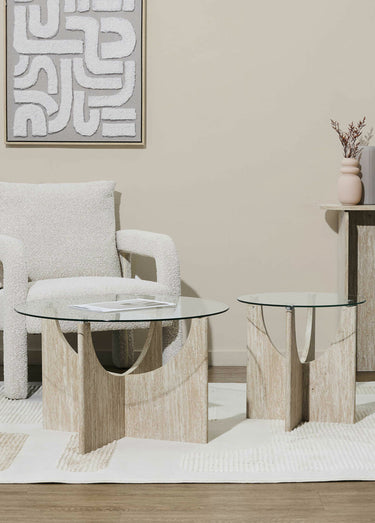 Table basse en verre et effet pierre Blanc/Beige
