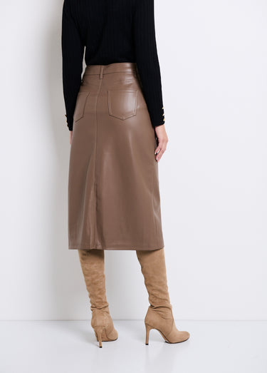 Jupe longue fendue en faux cuir Taupe