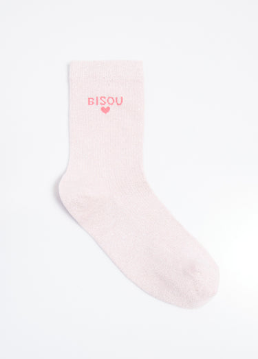 Chaussettes fil métallisé message BISOU Rose Clair
