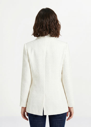 Veste droite boutonnée tissu natté col tailleur Ivoire
