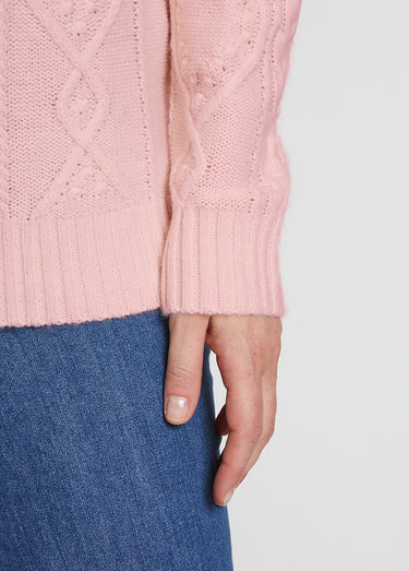 Pull chaud court col montant torsades Rose