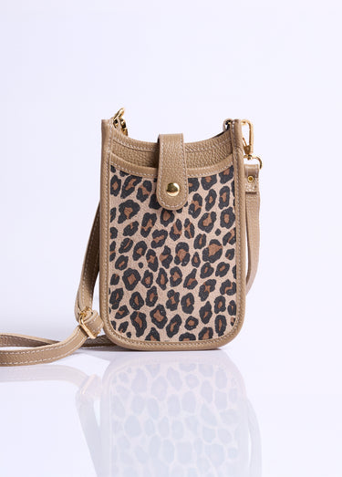 Sac téléphone en cuir Leopard