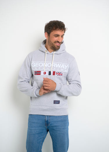 Sweat à capuche drapeaux poche kangourou Gris Melange