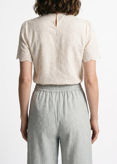 Blouse broderie anglaise à col rond Blanc