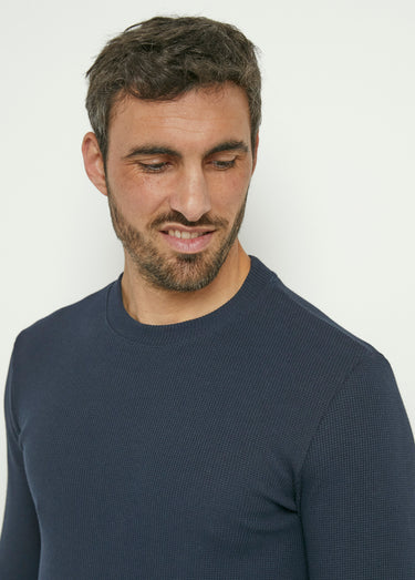 T-shirt col rond maille texturée épaisse Marine