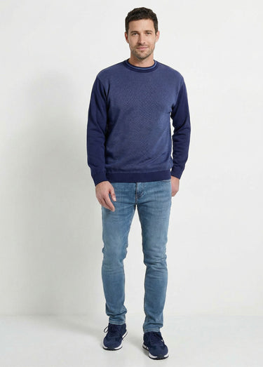 Pull col rond maille caviar coton Bleu
