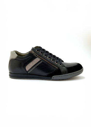 Baskets en cuir multimatières lacets et zip Noir