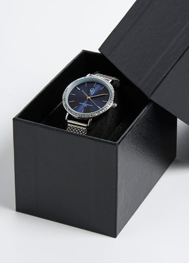 Montre ronde en acier inox avec strass Argente
