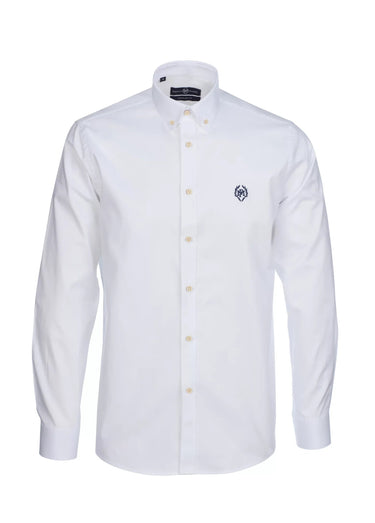Chemise unie manches longues col boutonné Blanc
