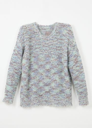 Pull doux col rond maille boule multicolore Chine Bleu